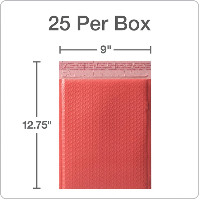 Alt view image 7 of 7 - Bubble Mailers, 8.5 x 11 Shipping Envelopes, Water Resistant Coral Poly Padded Envelopes, Redi-Strip Peel Off Strip, 25/Box (QUA85871)