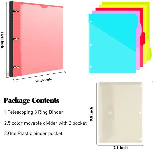 Alt view image 2 of 7 - Telescoping Project Organizer Binder,13 Pocket, Customizable Front Cover, 5 Colors Pocket Divider and Plastic Binder Pocket225 Sheet Capacity-Red