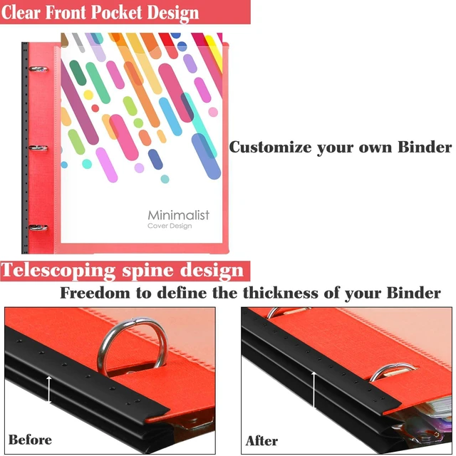 Alt view image 4 of 7 - Telescoping Project Organizer Binder,13 Pocket, Customizable Front Cover, 5 Colors Pocket Divider and Plastic Binder Pocket225 Sheet Capacity-Red