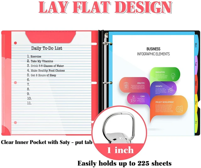 Alt view image 3 of 7 - Telescoping Project Organizer Binder,13 Pocket, Customizable Front Cover, 5 Colors Pocket Divider and Plastic Binder Pocket225 Sheet Capacity-Red