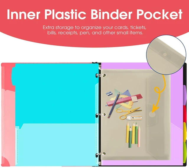 Alt view image 5 of 7 - Telescoping Project Organizer Binder,13 Pocket, Customizable Front Cover, 5 Colors Pocket Divider and Plastic Binder Pocket225 Sheet Capacity-Red