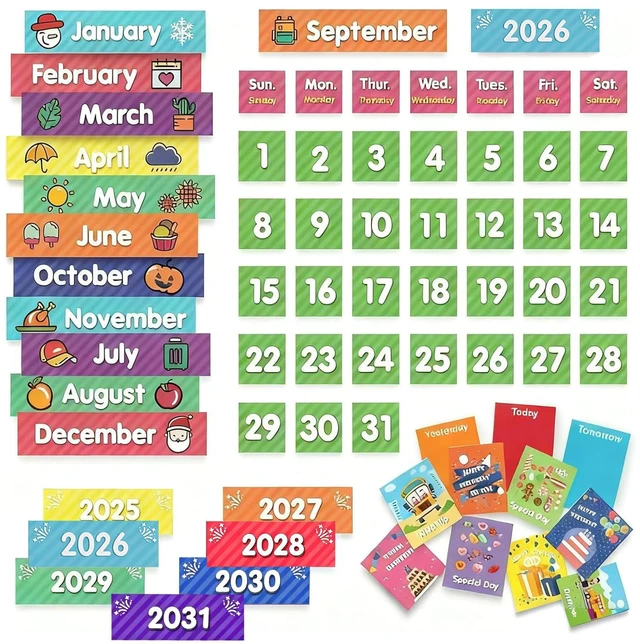 Alt view image 2 of 7 - Classroom Monthly Calendar Pocket Chart with 71 Cards for Kids Learning for Home,Blue