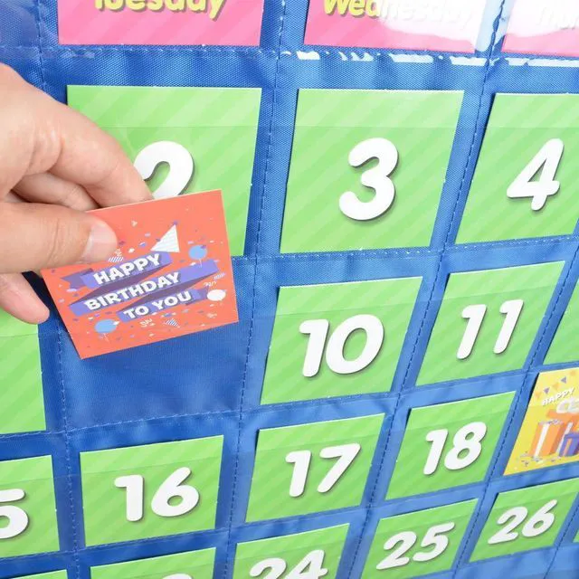 Alt view image 4 of 7 - Classroom Monthly Calendar Pocket Chart with 71 Cards for Kids Learning for Home,Blue