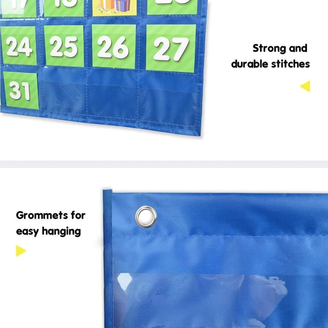 Alt view image 5 of 7 - Classroom Monthly Calendar Pocket Chart with 71 Cards for Kids Learning for Home,Blue