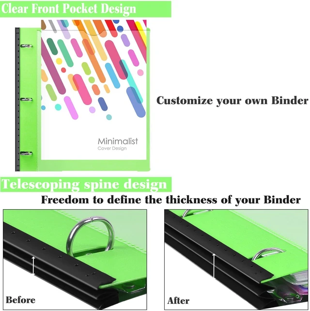 Alt view image 4 of 7 - 1 Inch 3-Ring Telescoping Project Organizer Binder,13 Pocket, Customizable Front Cover, 5 Colors Pocket Divider and Plastic Binder Pocket225 Sheet Capacity-Green