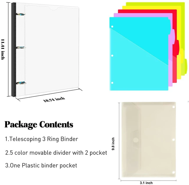 Alt view image 2 of 7 - 1 Inch 3-Ring Telescoping Project Organizer Binder, 13 Pocket, Customizable Front Cover, 5 Color Dividers, Plastic Pocket, 225 Sheet Capacity-White