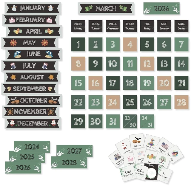 Alt view image 4 of 7 - Boho Greenery Calendar Pocket Chart with 82 Cards for Kids Learning,Classroom and Home School Décor