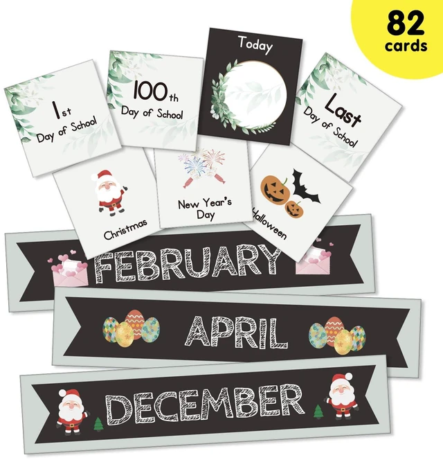 Alt view image 3 of 7 - Boho Greenery Calendar Pocket Chart with 82 Cards for Kids Learning,Classroom and Home School Décor