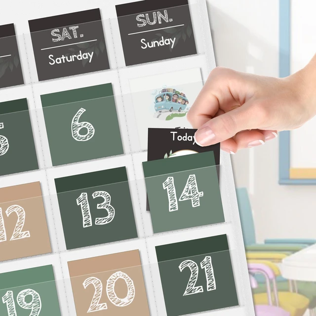 Alt view image 5 of 7 - Boho Greenery Calendar Pocket Chart with 82 Cards for Kids Learning,Classroom and Home School Décor