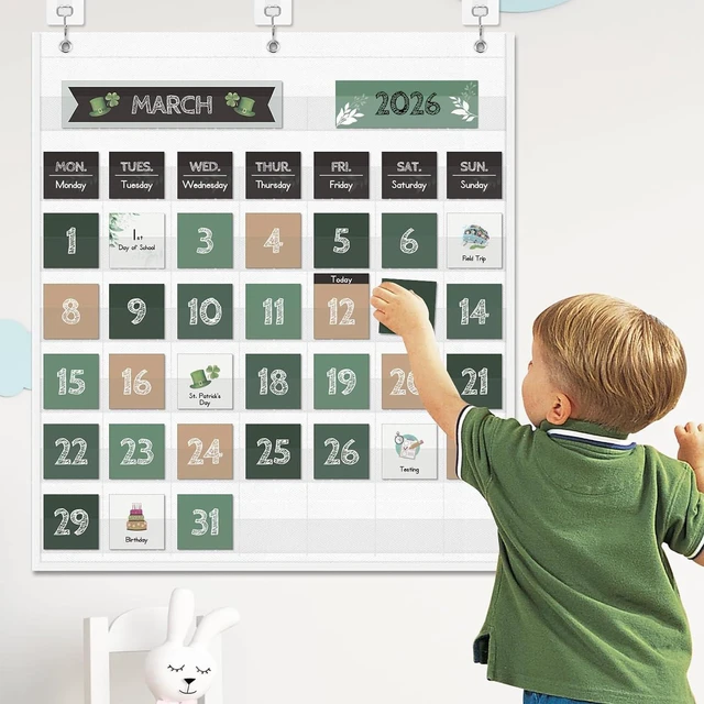 Alt view image 6 of 7 - Boho Greenery Calendar Pocket Chart with 82 Cards for Kids Learning,Classroom and Home School Décor