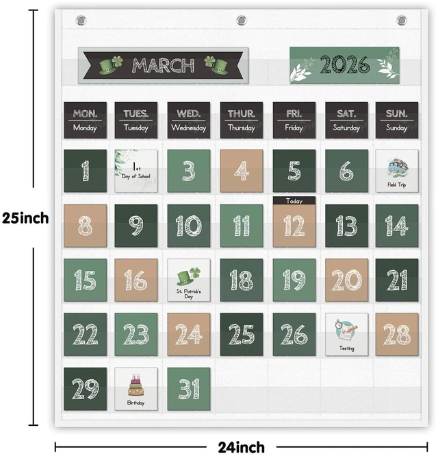 Alt view image 7 of 7 - Boho Greenery Calendar Pocket Chart with 82 Cards for Kids Learning,Classroom and Home School Décor