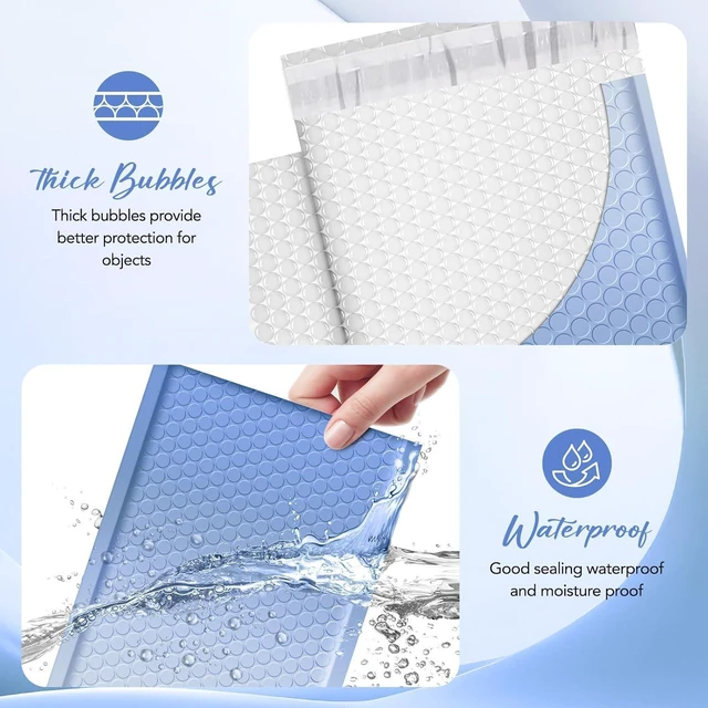 Alt view image 3 of 7 - Bubble Mailers 6x10 Inch 100 Pack Gradient Blue Padded Envelopes Usable Size 6x9" Self Seal Mailing Envelopes Bubble Padded Shipping Bags for Mailing,Packaging, Small Business #0