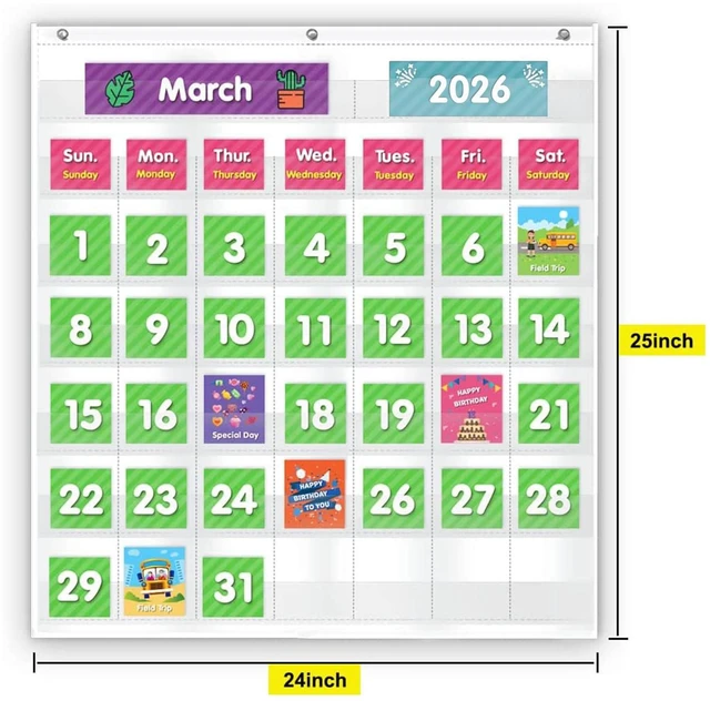 Alt view image 5 of 6 - Classroom Monthly Calendar Pocket Chart with 71 Cards for Kids Learning for Home,White