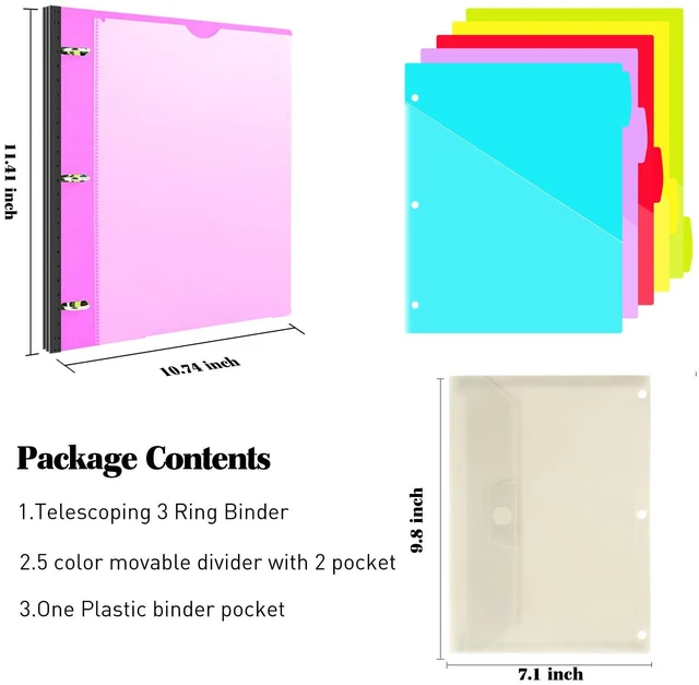 Alt view image 2 of 7 - 1 Inch 3-Ring Telescoping Project Organizer Binder,13 Pocket, Customizable Front Cover, 5 Colors Pocket Divider and Plastic Binder Pocket225 Sheet Capacity-Pink