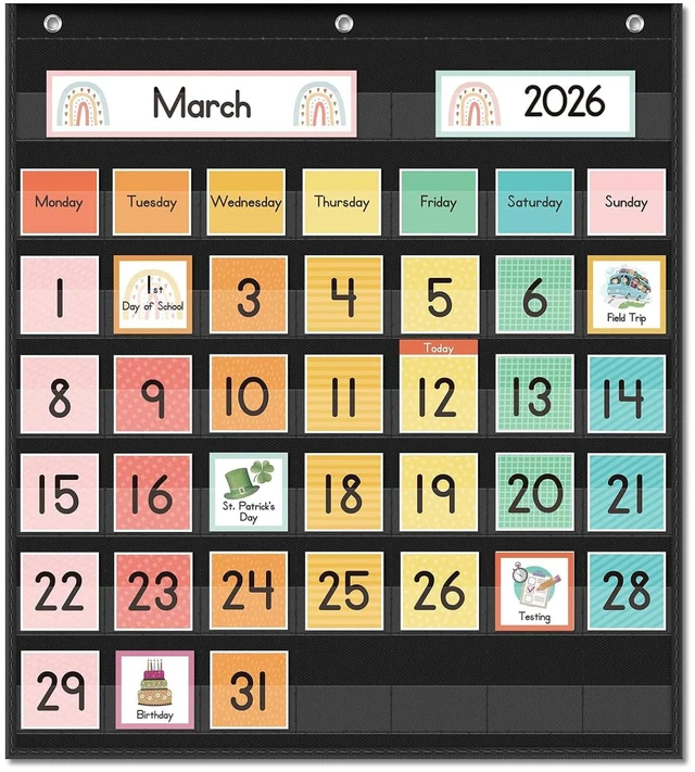 Main image of Rainbow Colorful Calendar Pocket Chart for Kids,Preschool Kindergarten Classroom Elementary Must Haves,Classroom Decorations Decor,Homeschool Teacher Supplies,Back to School Supplies