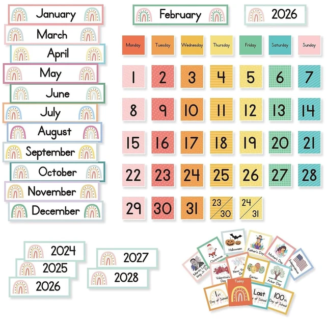 Alt view image 2 of 7 - Rainbow Colorful Calendar Pocket Chart for Kids,Preschool Kindergarten Classroom Elementary Must Haves,Classroom Decorations Decor,Homeschool Teacher Supplies,Back to School Supplies