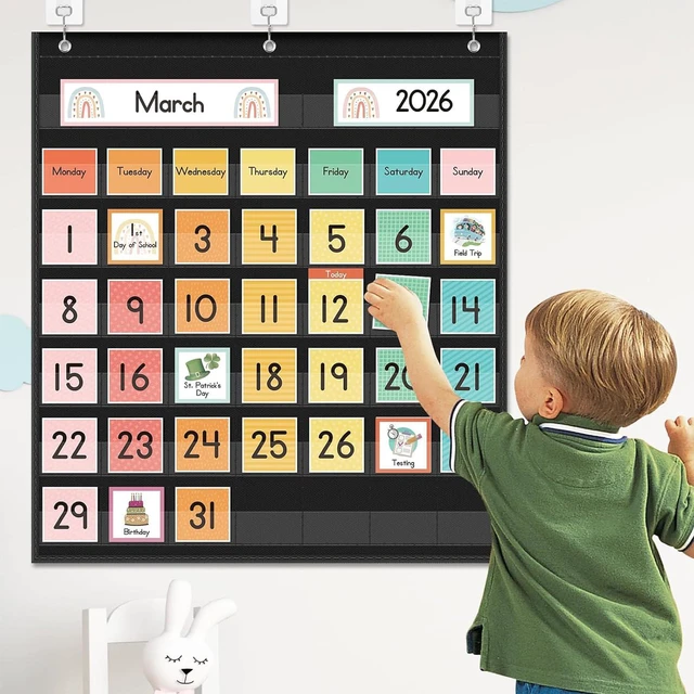 Alt view image 4 of 7 - Rainbow Colorful Calendar Pocket Chart for Kids,Preschool Kindergarten Classroom Elementary Must Haves,Classroom Decorations Decor,Homeschool Teacher Supplies,Back to School Supplies