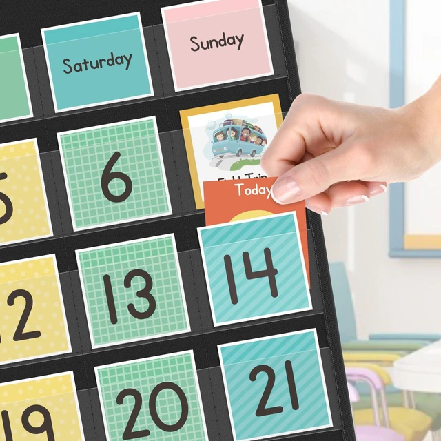 Alt view image 5 of 7 - Rainbow Colorful Calendar Pocket Chart for Kids,Preschool Kindergarten Classroom Elementary Must Haves,Classroom Decorations Decor,Homeschool Teacher Supplies,Back to School Supplies
