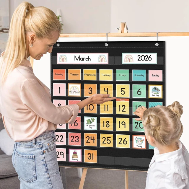 Alt view image 7 of 7 - Rainbow Colorful Calendar Pocket Chart for Kids,Preschool Kindergarten Classroom Elementary Must Haves,Classroom Decorations Decor,Homeschool Teacher Supplies,Back to School Supplies