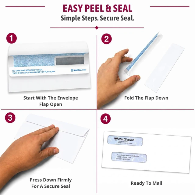 Alt view image 4 of 7 - #9 Double Window Check Envelopes, Made in USA, 500 Pack Ready-Seal Security Tinted Envelopes for QuickBooks, Sage 100, Blackbaud Checks, Self-Sealing Laser-Compatible, Quicken