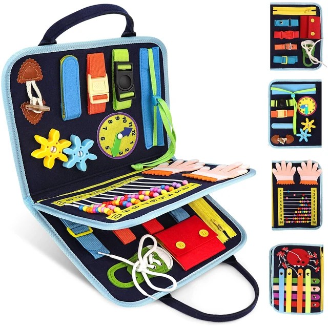 Main image of Busy Book for Toddlers, Montessori Felt Quiet Book Travel. Ages 3+ Soft felted wool, securely stitched with no loose pieces. Buttons, zippers and abacus build fine motor skills