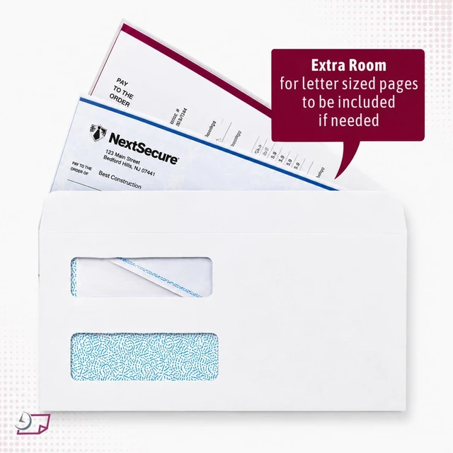 Alt view image 5 of 7 - #9 Double Window Check Envelopes, Made in USA, 500 Pack Ready-Seal Security Tinted Envelopes for QuickBooks, Sage 100, Blackbaud Checks, Self-Sealing Laser-Compatible, Quicken