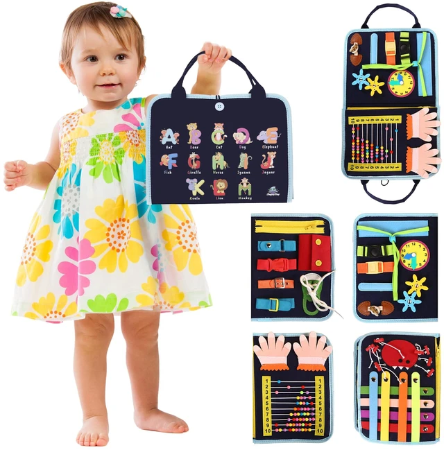 Alt view image 2 of 7 - Busy Book for Toddlers, Montessori Felt Quiet Book Travel. Ages 3+ Soft felted wool, securely stitched with no loose pieces. Buttons, zippers and abacus build fine motor skills