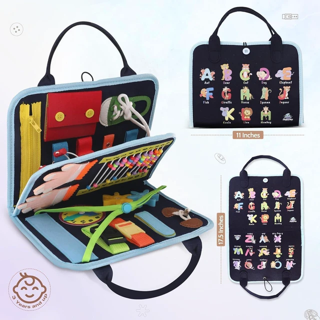 Alt view image 3 of 7 - Busy Book for Toddlers, Montessori Felt Quiet Book Travel. Ages 3+ Soft felted wool, securely stitched with no loose pieces. Buttons, zippers and abacus build fine motor skills