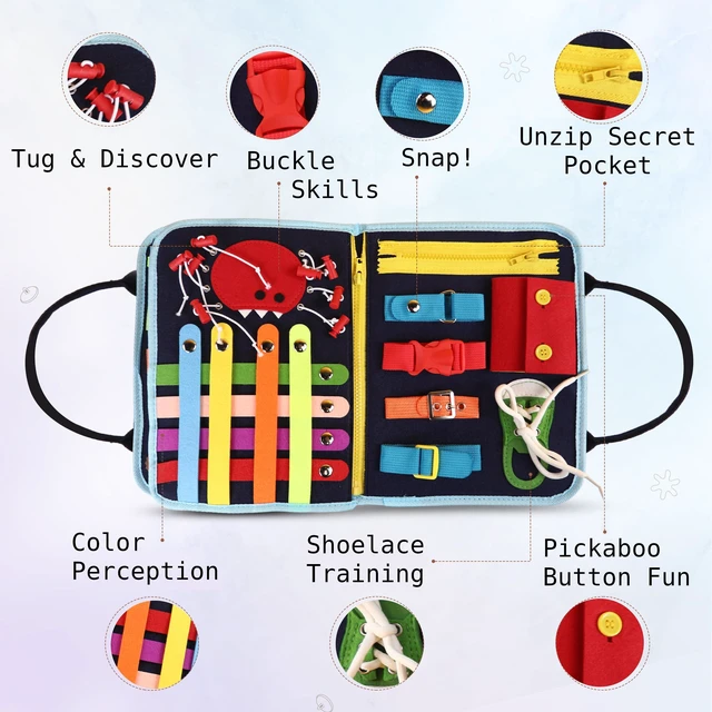 Alt view image 5 of 7 - Busy Book for Toddlers, Montessori Felt Quiet Book Travel. Ages 3+ Soft felted wool, securely stitched with no loose pieces. Buttons, zippers and abacus build fine motor skills