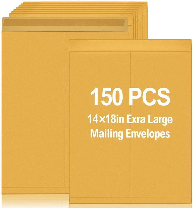Main image of 150 Pcs 14'' x 18'' Large Mailing Envelopes with Gummed Flaps 32lb Catalog Jumbo Kraft Envelopes, Legal Size for Mailing Storage and Organizing Documents Office Supplies