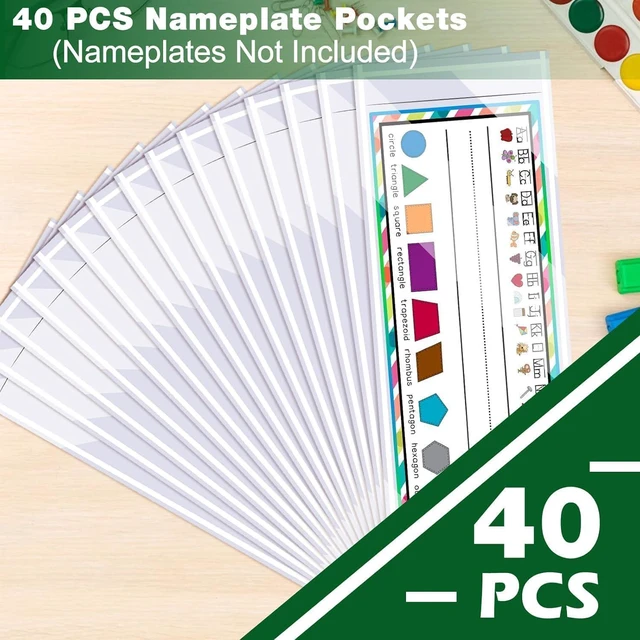 Alt view image 5 of 7 - 40 PCS Nameplate Pocket - 14.9" x 4.9" Self Adhesive Desk Nameplates Name Tag- Pocket, No Residue Clear Plastic View Name Tag- Sleeves for Classroom Desk, Office Supplies