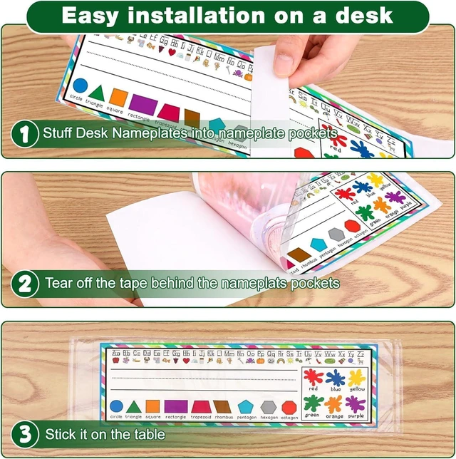 Alt view image 3 of 7 - 40 PCS Nameplate Pocket - 14.9" x 4.9" Self Adhesive Desk Nameplates Name Tag- Pocket, No Residue Clear Plastic View Name Tag- Sleeves for Classroom Desk, Office Supplies