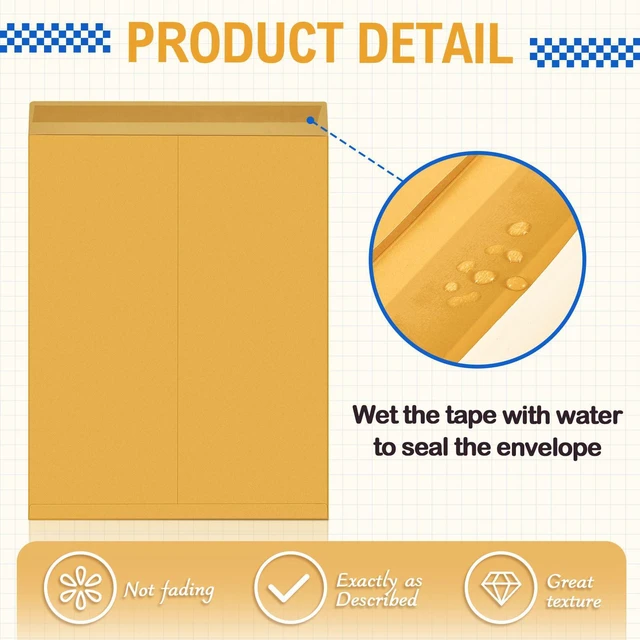 Alt view image 4 of 6 - 150 Pcs 14'' x 18'' Large Mailing Envelopes with Gummed Flaps 32lb Catalog Jumbo Kraft Envelopes, Legal Size for Mailing Storage and Organizing Documents Office Supplies