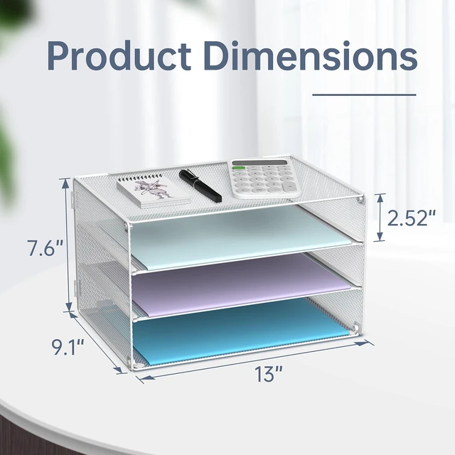 Alt view image 4 of 6 - 3 Tier Letter Tray Paper Organizer with Sliding Trays 2 Pack White Metal Mesh File Organizer with Sliding Trays for Letter and A4 Paper, Mail, Bills, Folders and Office Documents
