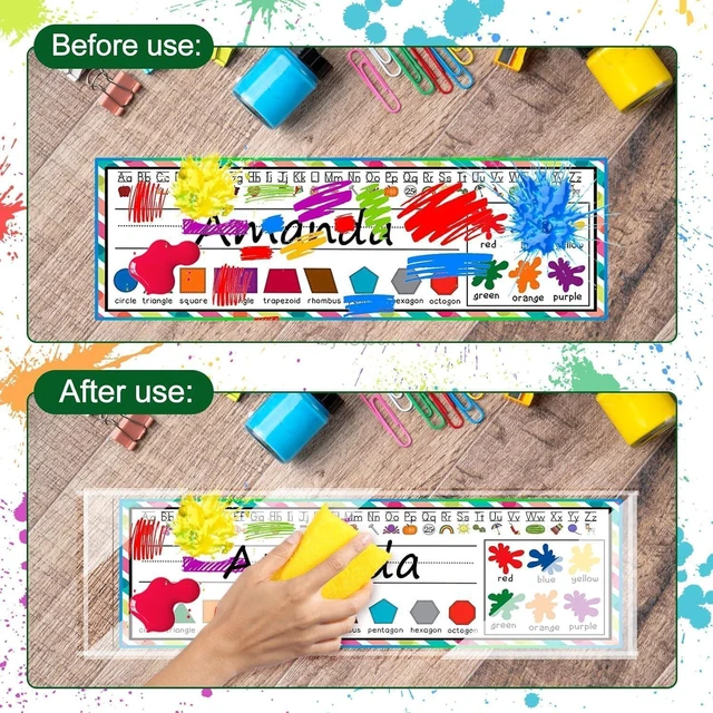 Alt view image 4 of 7 - 40 PCS Nameplate Pocket - 14.9" x 4.9" Self Adhesive Desk Nameplates Name Tag- Pocket, No Residue Clear Plastic View Name Tag- Sleeves for Classroom Desk, Office Supplies