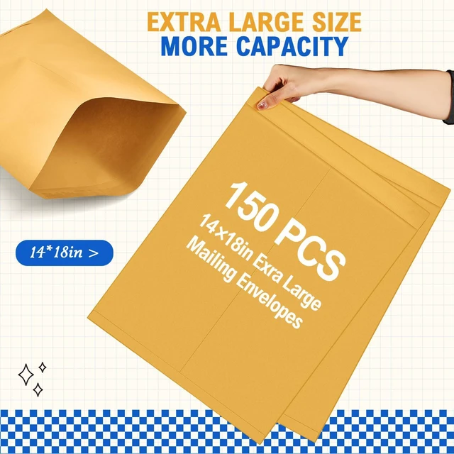Alt view image 5 of 6 - 150 Pcs 14'' x 18'' Large Mailing Envelopes with Gummed Flaps 32lb Catalog Jumbo Kraft Envelopes, Legal Size for Mailing Storage and Organizing Documents Office Supplies