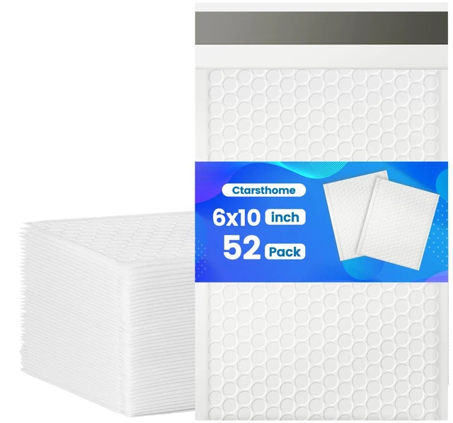 Main image of 52 Pack Bubble Mailers 6x10inch Padded Envelopes Thin Mailing Envelopes Waterproof Bubble Opaque Padded Mailers Self Seal Adhesive Shipping Bags for Mailing Jewelry Makeup Small Business