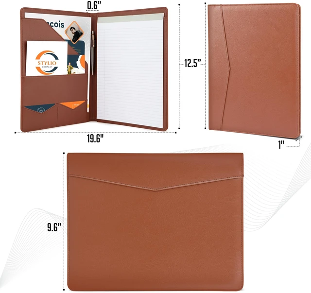 Alt view image 2 of 7 - Padfolio Portfolio Organizer Binder (Tan Color) | Interview Resume Folder, Document, Business Card Holder |w/Letter-Sized Notepad | Handsome Brown Faux Leather Folio Matte Finish