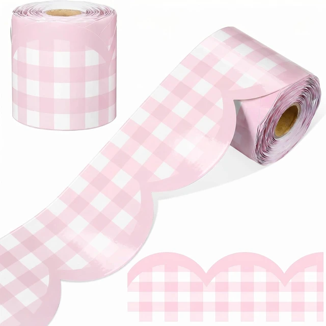 Main image of 65ft Pink Gingham Bulletin Board Border Pastel Scalloped Bulletin Board Trim Back to School Classrooms Decoration for Party Whiteboard, Walls, Desks, Windows, Doors, Lockers