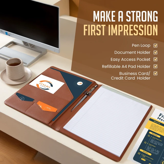 Alt view image 7 of 7 - Padfolio Portfolio Organizer Binder (Tan Color) | Interview Resume Folder, Document, Business Card Holder |w/Letter-Sized Notepad | Handsome Brown Faux Leather Folio Matte Finish