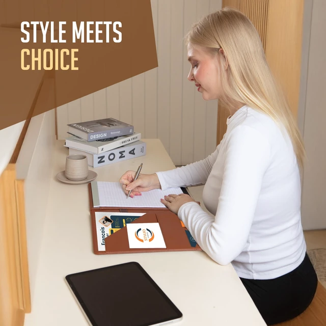Alt view image 5 of 7 - Padfolio Portfolio Organizer Binder (Tan Color) | Interview Resume Folder, Document, Business Card Holder |w/Letter-Sized Notepad | Handsome Brown Faux Leather Folio Matte Finish
