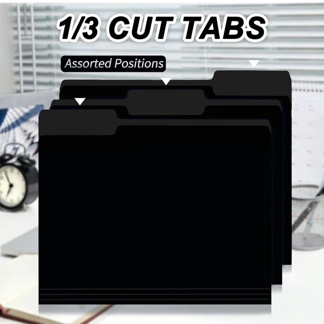 Alt view image 5 of 7 - 100 Packs Black File Folder,Manilla File Folders Letter Size,1/3-Cut Tabs,8.5x11 File Folders for Office Filing,School Projects and Home,Organizer File Folder