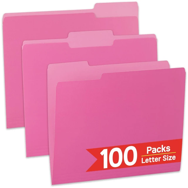 Main image of 100 Packs Pink File Folder,1/3-Cut Tabs,Manilla File Folders Letter Size,8.5x11 Heavy Duty Paper File Folders for Office Filing,School Projects and Home,Organizer Documents