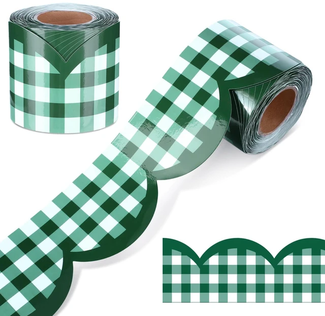 Main image of 65ft Dark Green Gingham Bulletin Board Border, Scalloped Trim Classroom Decoration for Back to School, Whiteboard, Blackboard, Cork and Posterboard, Party, Office