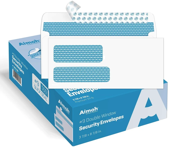Main image of #9 Double Window Security Envelopes, Self Seal Letter Size, 500 Ct for Invoices, Statements & Documents, 24 LB Paper, Quick-Seal Closure, 3-7/8 x 8-7/8 in, White, 500 Count (30139)