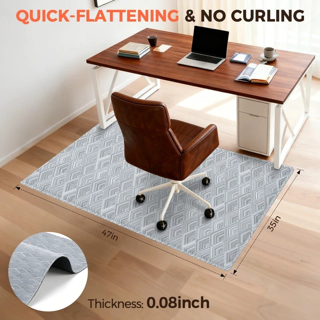 Alt view image 4 of 7 - Office Chair Mat for Hardwood Floor, 35"x47" Heavy Duty Computer Chair Mat - Fast Flat & Smooth Glide - Non-Slip Desk Chair Floor Protector for Home Office - Gray Diamond