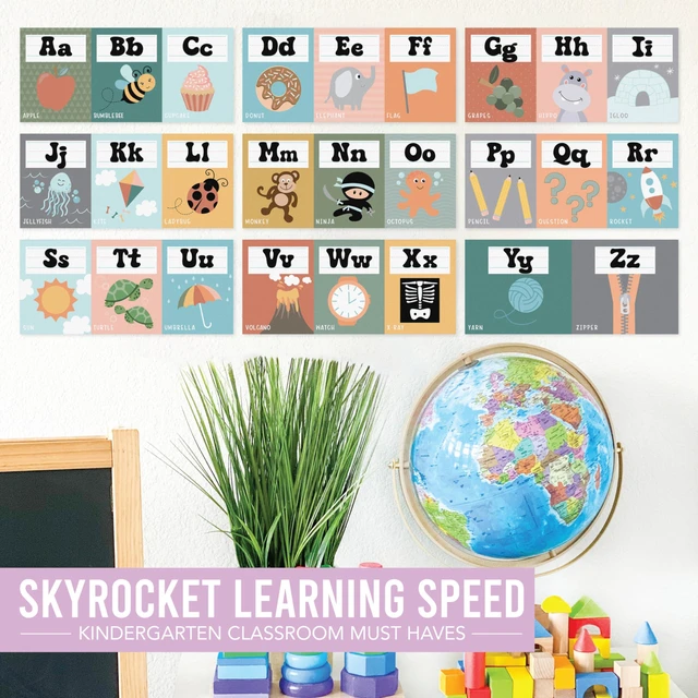 Alt view image 3 of 7 - Alphabet for Classroom Wall Decor -Alphabet Poster & Letters ABC Letters and Number Card for Preschool & Kindergarten Retro Classroom Decorations, Homeschool Decor and Daycare Essentials