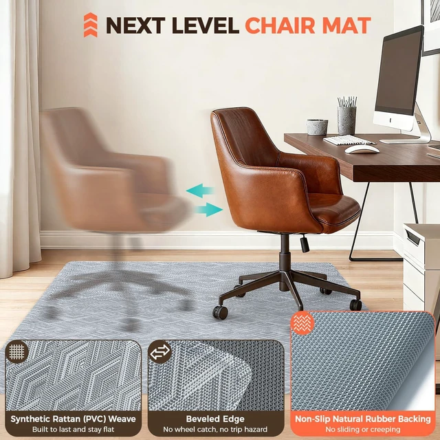 Alt view image 2 of 7 - Office Chair Mat for Hardwood Floor, 45"x53" Heavy Duty Computer Chair Mat - Fast Flat & Smooth Glide - Non-Slip Desk Chair Floor Protector for Home Office - Gray Diamond