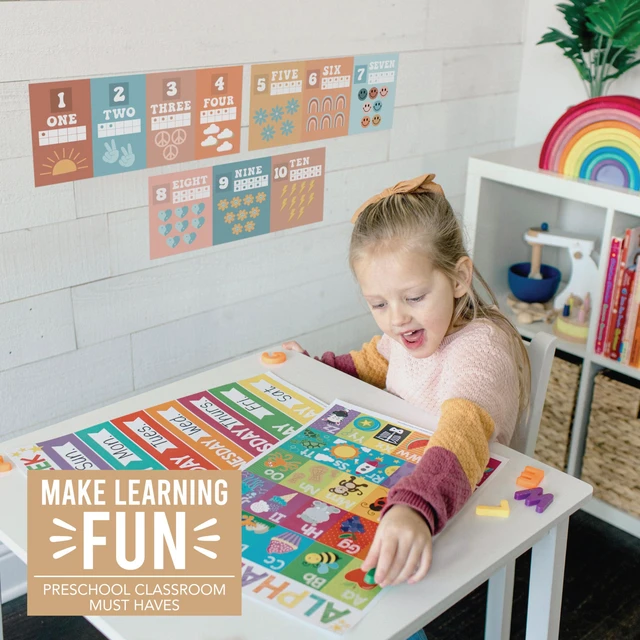 Alt view image 2 of 7 - Alphabet for Classroom Wall Decor -Alphabet Poster & Letters ABC Letters and Number Card for Preschool & Kindergarten Retro Classroom Decorations, Homeschool Decor and Daycare Essentials