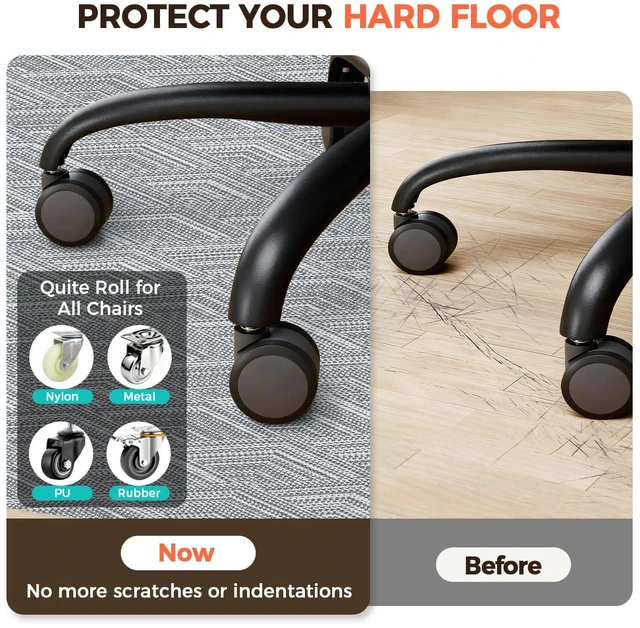 Alt view image 3 of 7 - Office Chair Mat for Hardwood Floor, 45"x53" Heavy Duty Computer Chair Mat - Fast Flat & Smooth Glide - Non-Slip Desk Chair Floor Protector for Home Office - Gray Diamond